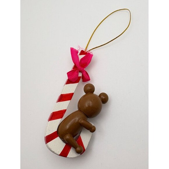 Vintage Christmas Bear Tree Ornament Wooden Hugging Candy Cane 3.5 Inch - Picture 2 of 6